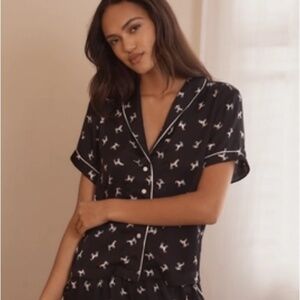 NWT Lyrebird Anthropologie Silky Patterned Pyjama Top Lounge Shirt *DOGS XL